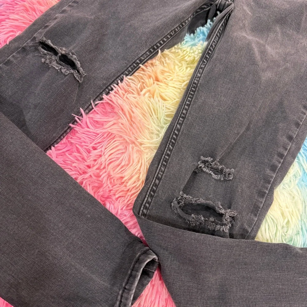 Free‎ People Skinny Jeans Womens 28 Black Distressed Button Fly High Rise